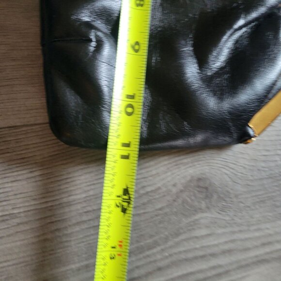 Vintage Black Leather Evening Clutch With Gold Chain & Clasp - Picture 7 of 7